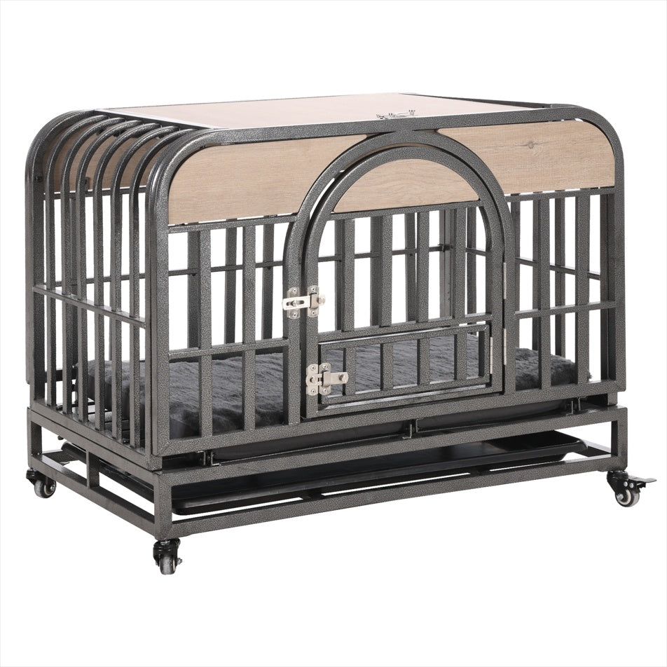 46in Heavy Duty Dog Crate With Removable Trays And Wheels