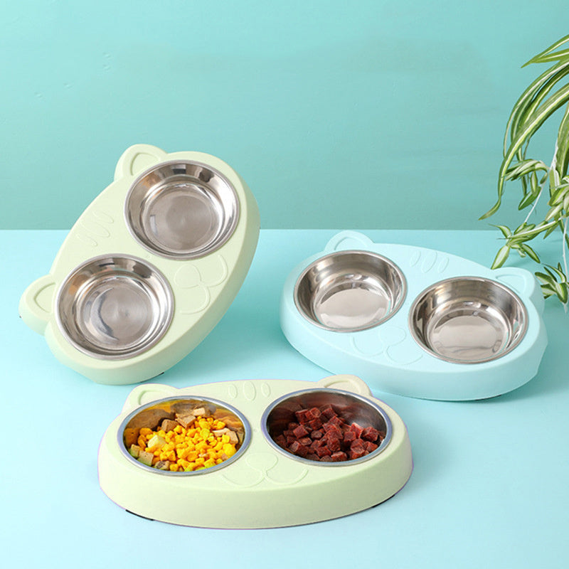 Pet Double Stainless Steel Raised Bowls No Slip