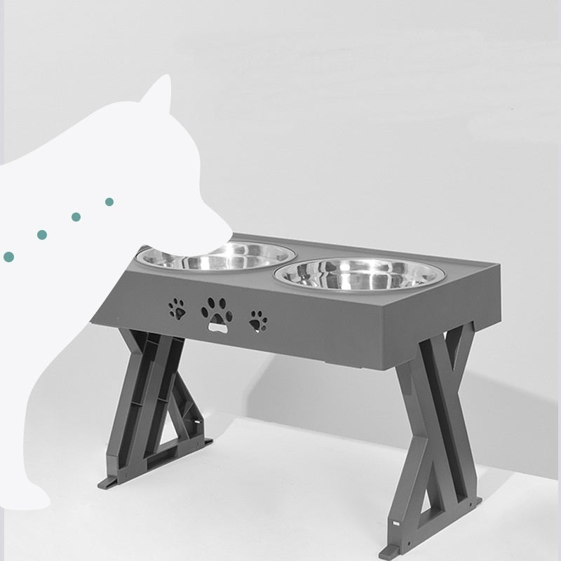 2 Stainless Steel Dog Food Bowls w/Adj Height Holder