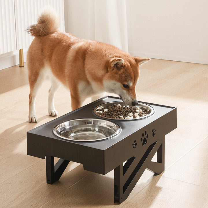 2 Stainless Steel Dog Food Bowls w/Adj Height Holder