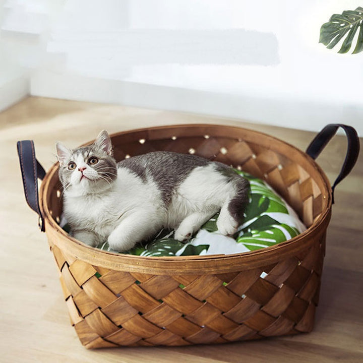 Bamboo Rattan Cat Bed Kennel Nest