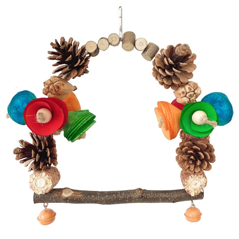 Parrot Swing With Pine Cone & Floral Decoration