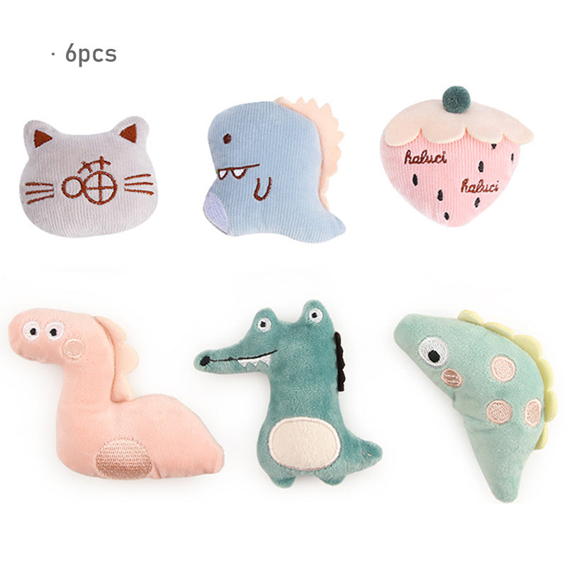 Cute Dinosaur Plush Cat Toy 6pcs