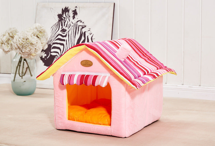 New Fashion Striped Dog House Removable Cushion