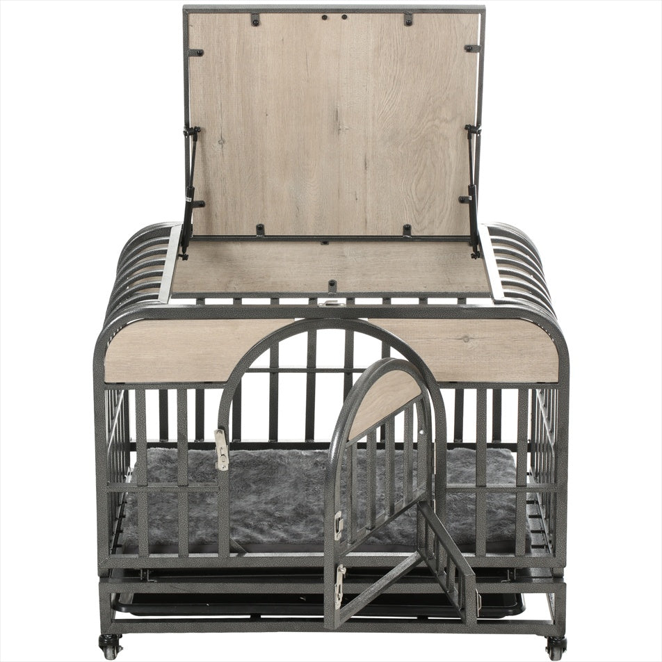 46in Heavy Duty Dog Crate With Removable Trays And Wheels