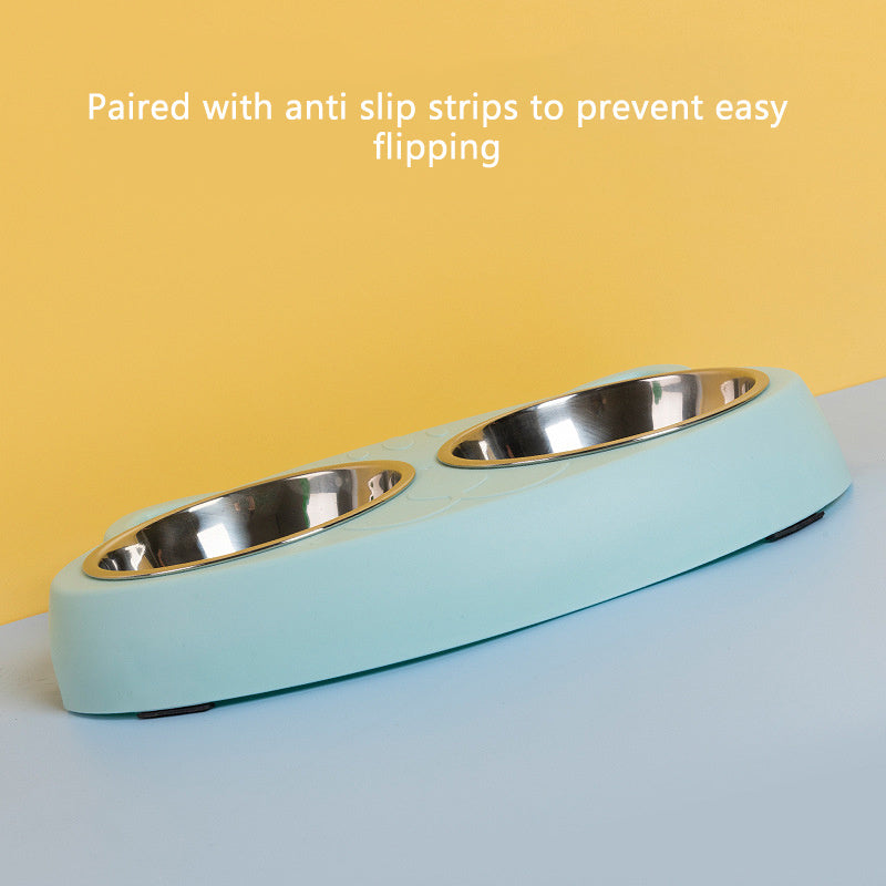 Pet Double Stainless Steel Raised Bowls No Slip