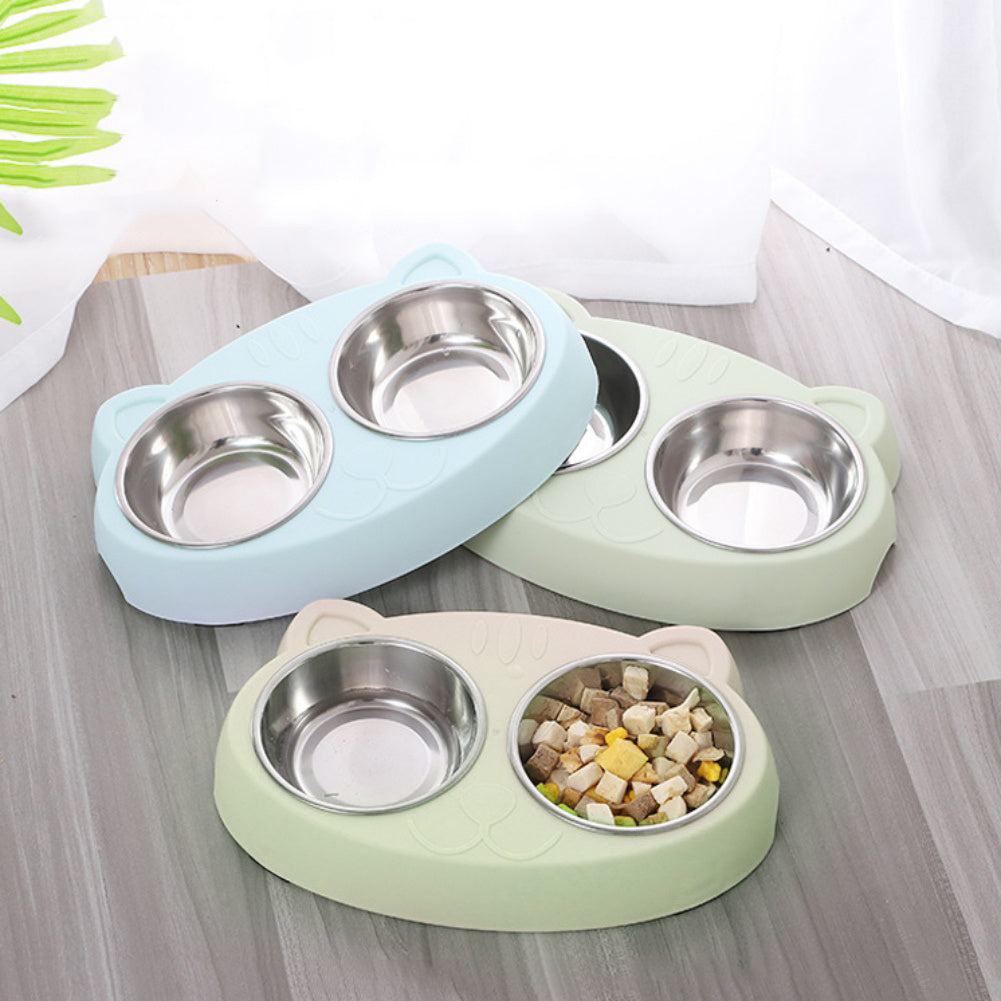 Pet Double Stainless Steel Raised Bowls No Slip