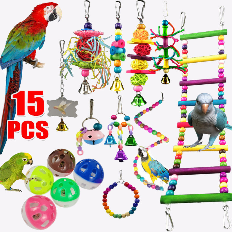 Parrot Combination Toys 10 or 15 -Piece Set Wooden Bead