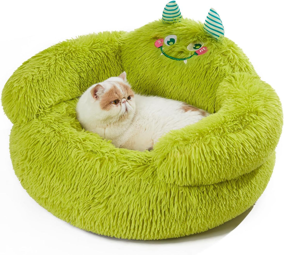 Cute Calming Dog And Cat Indoor Character Donut Bed