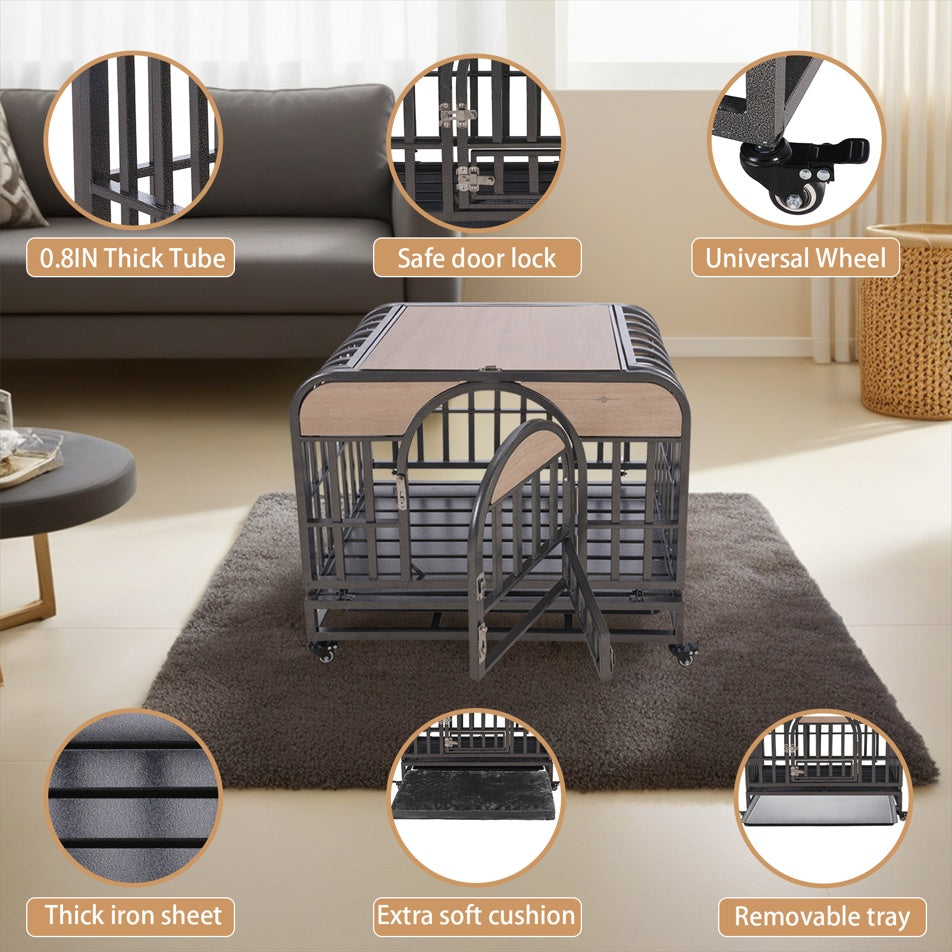 46in Heavy Duty Dog Crate With Removable Trays And Wheels