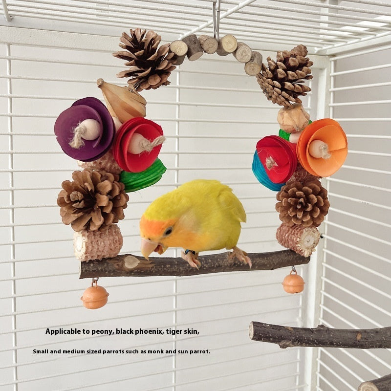 Parrot Swing With Pine Cone & Floral Decoration