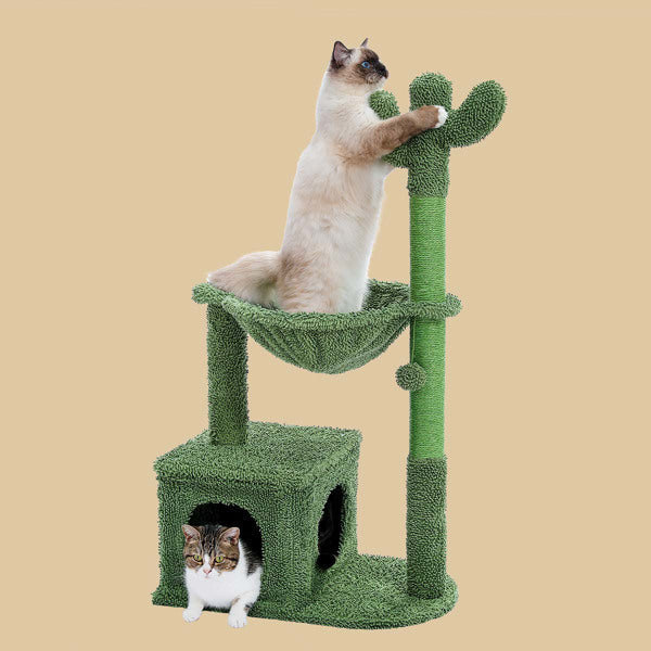 Cactus Cat Tree 40 Inch Tower With Large Metal Carpet Hammock