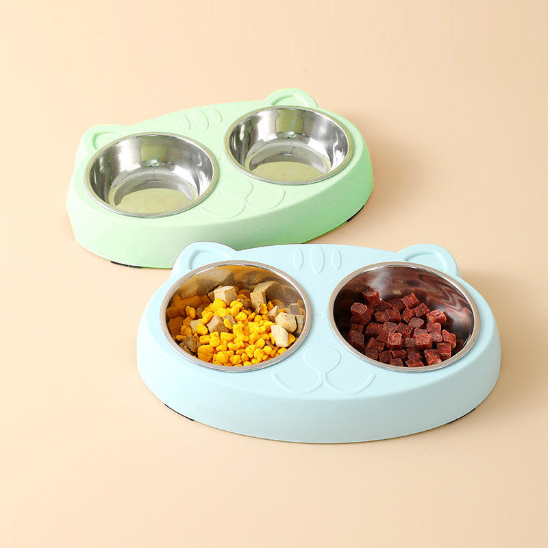 Pet Double Stainless Steel Raised Bowls No Slip